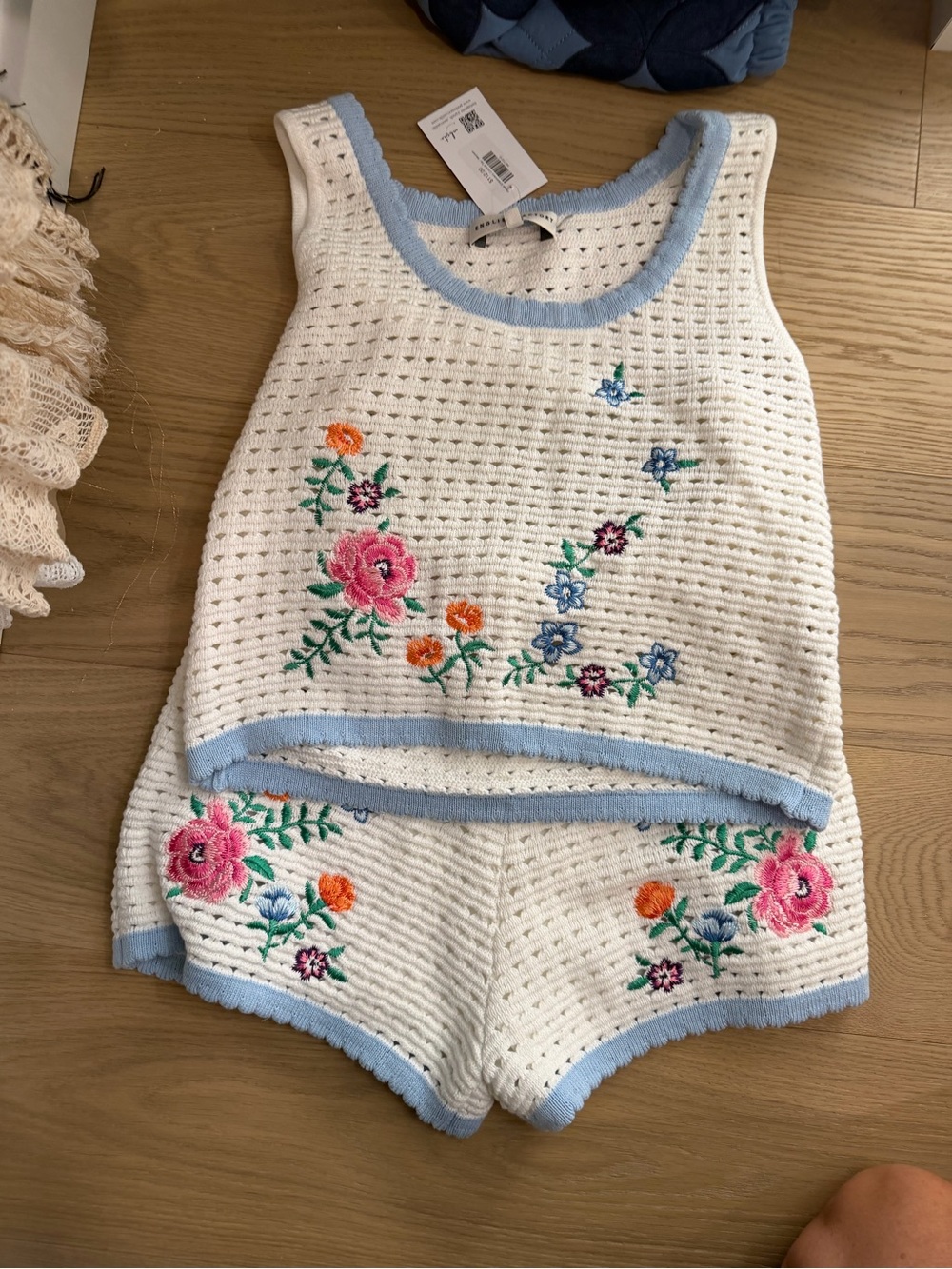 Brand new crochet like embroidered Tank & Short Set
